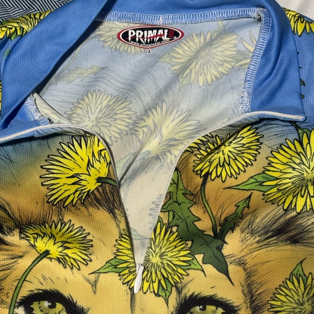 Primal SIZE Large Short-Sleeve Cycling Jersey Floral Lion Print Zip blue yellow - Picture 8 of 8